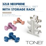 Tone Fitness 32 LB Neoprene Dumbbell Set with Storage Rack – Non-Slip, Anti-Roll Hand Weights for Home Gym Workouts - Mixed Colors | Orange, Purple and Blue. - Image 9