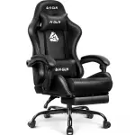 N-GEN GAMING Video Gaming Chair with Footrest Lumbar Support for Home Office High Back Recliner Height Adjustable Ergonomic Comfy Leather Computer Desk Chair (Black)