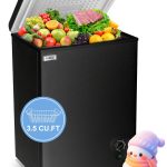 Chest Freezer Small Deep Freezer Black Freezers 3.5 Cu.Ft Compact Free-Standing Top Door Adjustable 7 Thermostat and Removable Basket Open Deep Freezer Energy Saving Apartment Kitchen