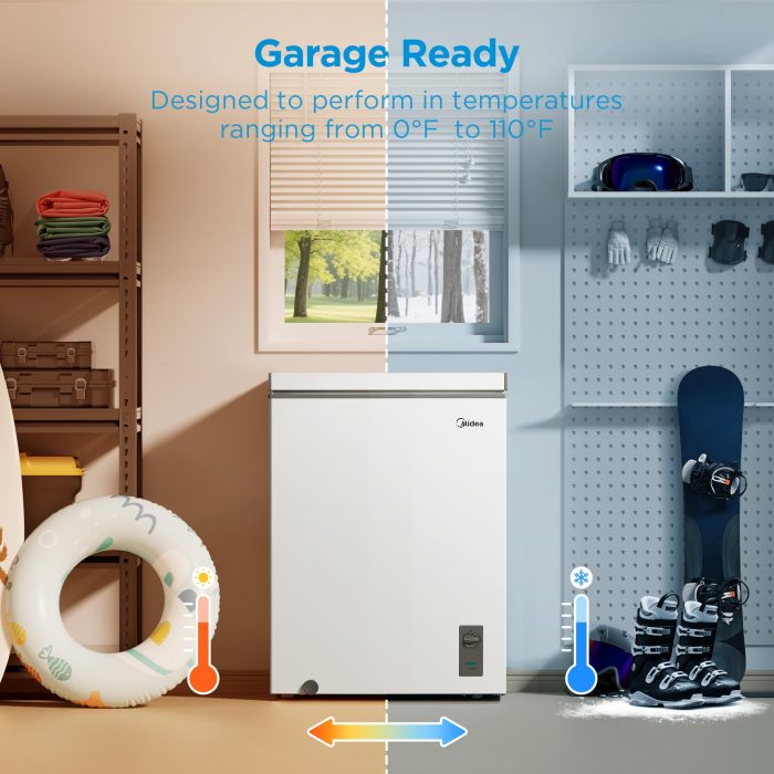 Midea MERC05C4BAWW Chest Freezer, 5.1 Cubic Feet Freezer With Removable Basket, Interior LED Light, Adjustable Temperature, For Kitchen Apartment Office, White - Image 7