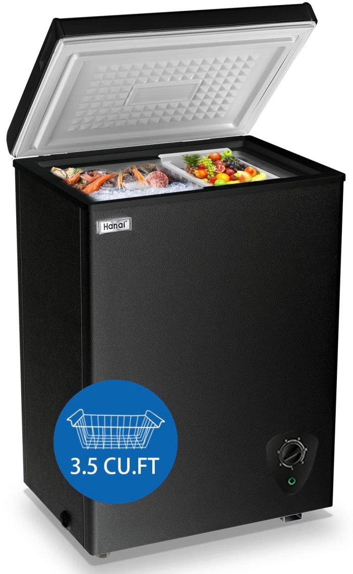 Chest Freezer 3.5 cu.ft Small Deep Freezer Mini Outdoor Black Chest Freezers with 7 Temperature and Removable Basket Settings Ideal for Apartment Office RV Cabin Kitchen - Image 1