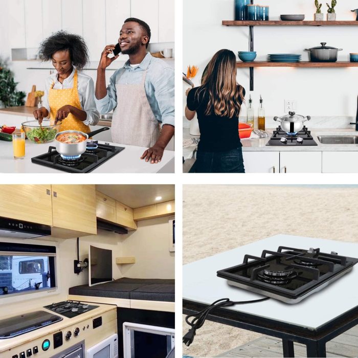 Karinear Gas Cooktop 2 Burner Propane Cooktop, 12 Inch LPG/NG Dual Fuel Gas Stove Top, Built-in Tempered Glass Gas Cooktop for Apartment, Indoor, RV - Image 3