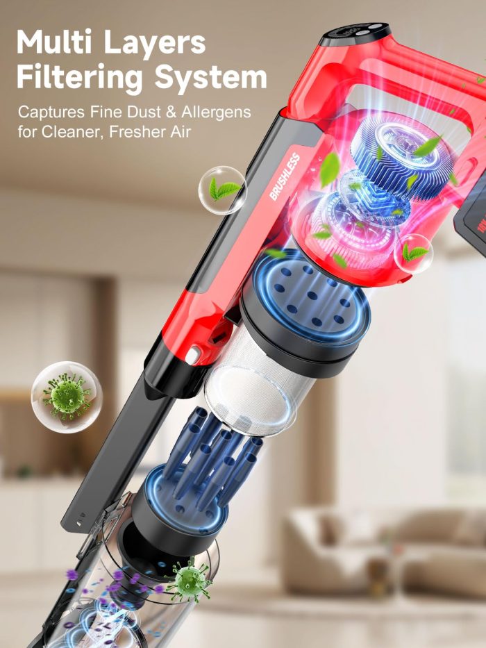 60KPa Cordless Vacuum Cleaner for Home, 700W Brushless Motor Handheld Vacuum, Dual 8000mAh Batteries, Up to 70-Min Runtime, 2L Dust Cup, LED Display, Anti-Tangle for Pet Hair, Carpet & Hardwood Floors - Image 2