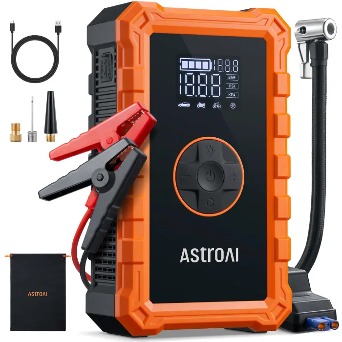 71wwGchKtaL AstroAI S8 Air Jump Starter with Air Compressor, 3000A Peak Car Battery Jump Starter Portable (9.0 Gas/6.5L Diesel) with 150PSI Cordless Auto-Shutoff Tire Inflator, 12V Battery Charger Booster(Orange) - Image 1
