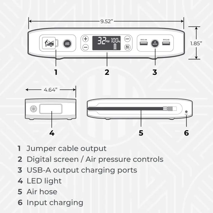 HALO Bolt Air 58830 Portable Car Battery Jump Starter | 100 PSI Air Compressor, 58.8Wh USB Power Bank, Emergency Floodlight & Charger, Jumps Cars SUVs & Trucks, Inflates Tires, TSA Approved — Gray - Image 4