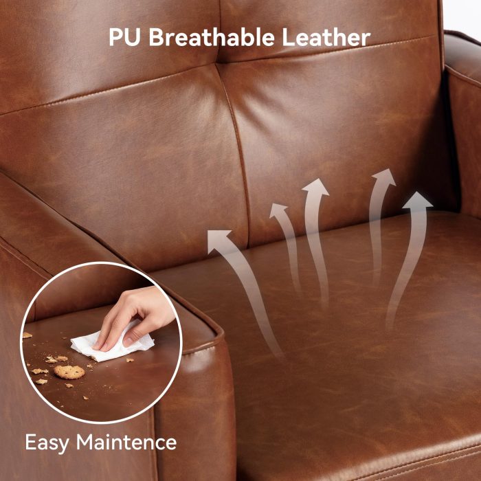 Mid Century Accent Chair, PU Leather Modern Chair with Wooden Frame, Cozy Armchair Reading Chair with Comfy Back for Apartment, Living Room, Bedroom, Waiting Room, Small Space, Corner, Brown - Image 3