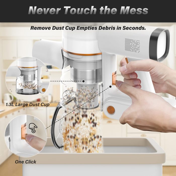 Tikom V500 Cordless Vacuum Cleaner for Home, 40000Pa/450W Stick Vacuum with LED Touch Screen, Charging Wall Dock, Anti-Tangle, Lightweight Handheld Vacuum for Pet Hair, Hard Floor, Carpet - Image 4