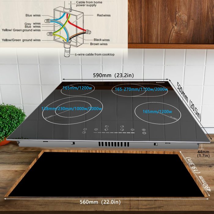 Karinear 4 Burners Electric Cooktop 24 Inch, 220-240v Built-in Electric Ceramic Cooktop with Glass Protection Metal Frame, Expandable Burners, Slider-Touch Control, Multi-function Elecric Stovetop - Image 2