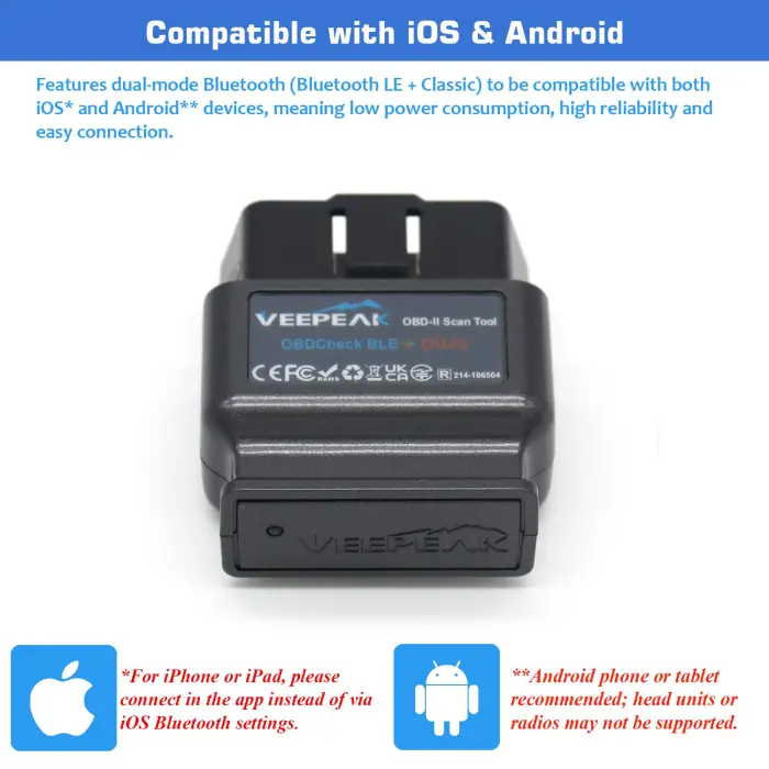 Veepeak OBDCheck BLE+ Bluetooth OBD II Scanner for iOS & Android, Car Check Engine Code Reader Wireless OBD Diagnostic Scan Tool - Image 7