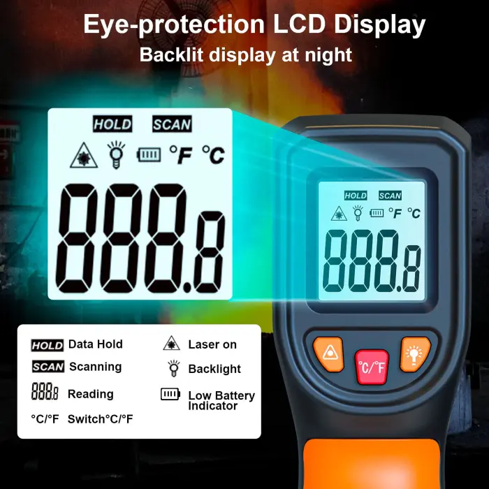 Upgrade 2023 Laser Infrared Thermometer Non-Contact Digital Temperature Gun, -58℉～1112℉(-50℃～600℃) IR Thermometer for Industrial, Kitchen Cooking, Automotive, HVAC (Not for Human Body Temp) - Image 6