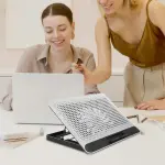 VERDANVERSE Aluminum Alloy Laptop Cooling Pad with Dual USB Ports Quiet Thin Notebook Cooler Stand for Laptops Up to Ergonomic Angles Skid-Resistant Computer Fan Support Frame in Silver - Image 4