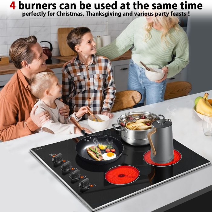 Noxton 30 Inch 4 Burners Electric Cooktop, Built-in 30" Radiant Electric Ceramic Stove Top with Glass Protection Metal Frame,Knob Control, Hot Surface Indicator, 220-240v, No Plug, Hard Wire - Image 5
