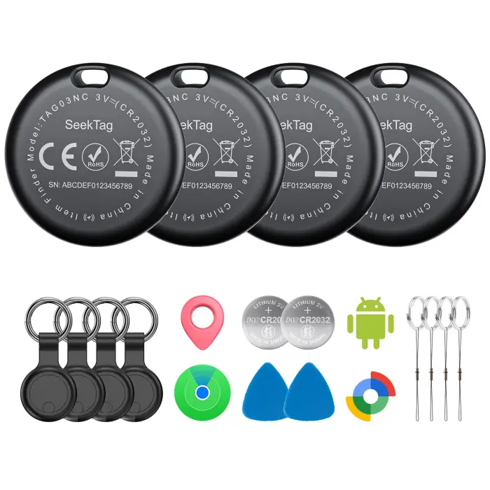 Air Tags for Android,Air Tags-4 Pack Android,Air Tracker Tags with 4 Case,2 Year Battery Life,Google & Apple Find Trackers for Google'S Find Hub App & Apple Find My,IP65 Waterproof Luggage Tracker - Image 1