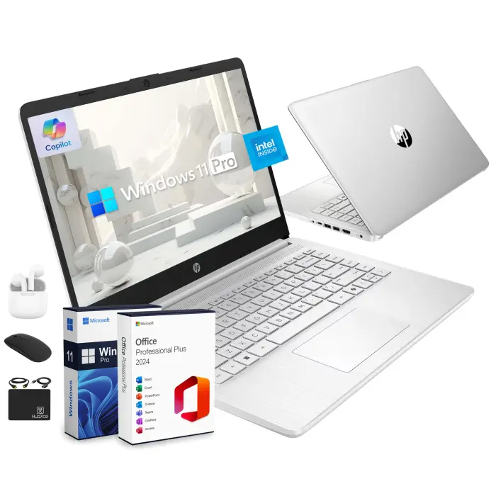 HP Ultrabook 14 Laptop Computer Business Study & Home 2025, Lifetime MS Office + Windows 11 Pro, Quad-Core Intel CPU, 16GB RAM & 628GB Storage (128GB UFS+500GB Ext), Wi-Fi 6, HubxcelAccessory, Silver - Image 1