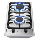 Eascookchef 2-Burner Gas Cooktop with Thermocouple Protection - NG/LPG Convertible 12" Stainless Steel Built-in Gas Stove Top for RV, Kitchen & Camping