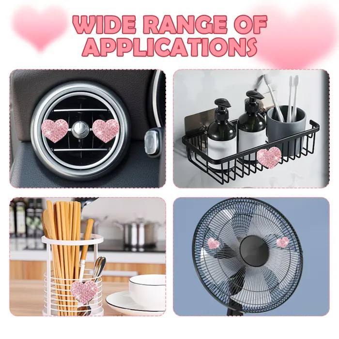 4PCS Heart-Shaped Car Vent Clips with Rhinestone,Bling Air Vent Clips Car Decorations,Premium Shiny Car Clips for Vents CCar Accessories Interior for Cars,Trucks,SUVs (Pink) - Image 4