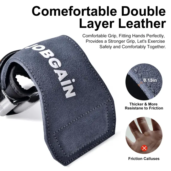 JOBGAIN Weight Lifting Wrist Strap, Double Layer Leather Wrist Strap for Deadlift and Powerlifting, Adjustable Neoprene Padded Wrist Wraps, for Men & Women, 1 Pair, Grey - Image 6