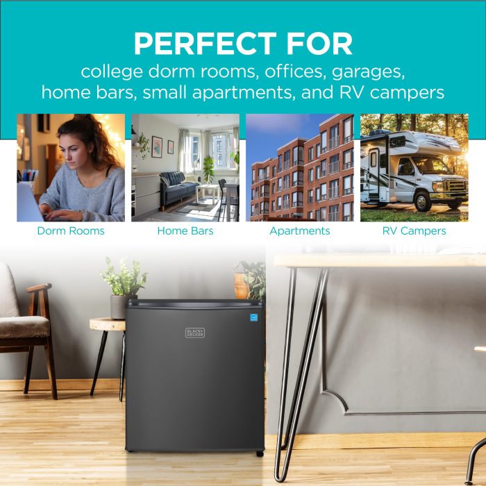 BLACK+DECKER 1.7 Cu. Ft. Compact Refrigerator, ENERGY STAR Certified, Single Door Mini Fridge with Chiller Compartment, Personal Fridge for Home or Dorm Room, R600a Refrigerant, BCRK17B, Black - Image 2