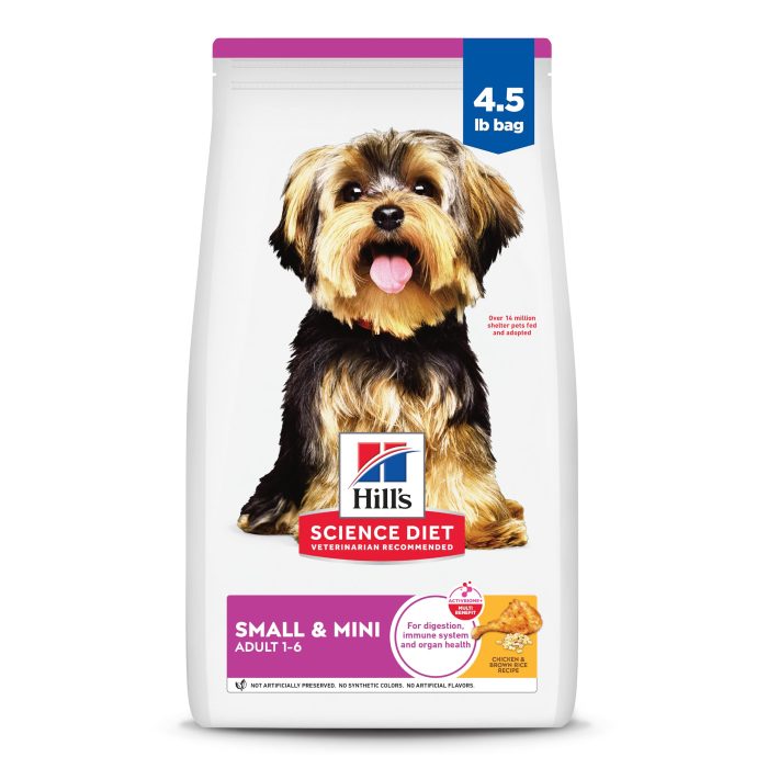 Hill's Science Diet Small & Mini, Adult 1-6, Small & Mini Breeds Premium Nutrition, Dry Dog Food, Chicken & Brown Rice, 4.5 lb Bag - Image 1