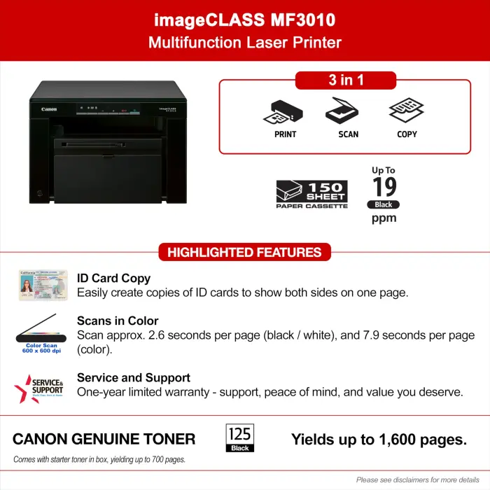 Canon imageCLASS MF3010 ‐ Multifunction Laser Printer - Image 5