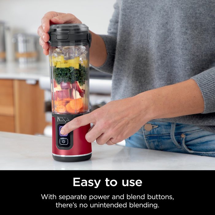 Ninja Blast Portable Blender & Accessories, Cordless, 18oz. Vessel, Personal Blender for Shakes & Smoothies, Leakproof Lid & Sip Spout, USB-C Cord, Dishwasher Safe Parts, BPA Free, Red, CL155ARD (Renewed) - Image 8
