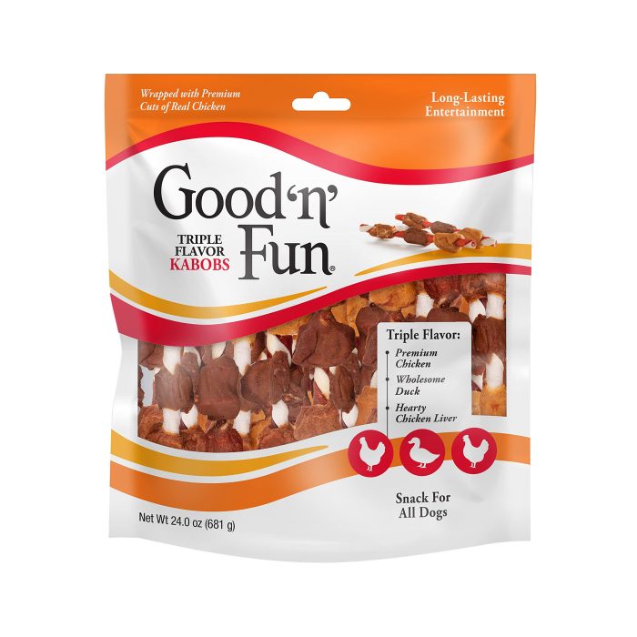 Good ‘n’ Fun Triple Flavor Kabobs Chews for All Dogs, 24 Ounces, Treat Your Dog to Chews Made from Beef Hide, Real Chicken, Pork Hide, Duck and Chicken Liver - Image 1