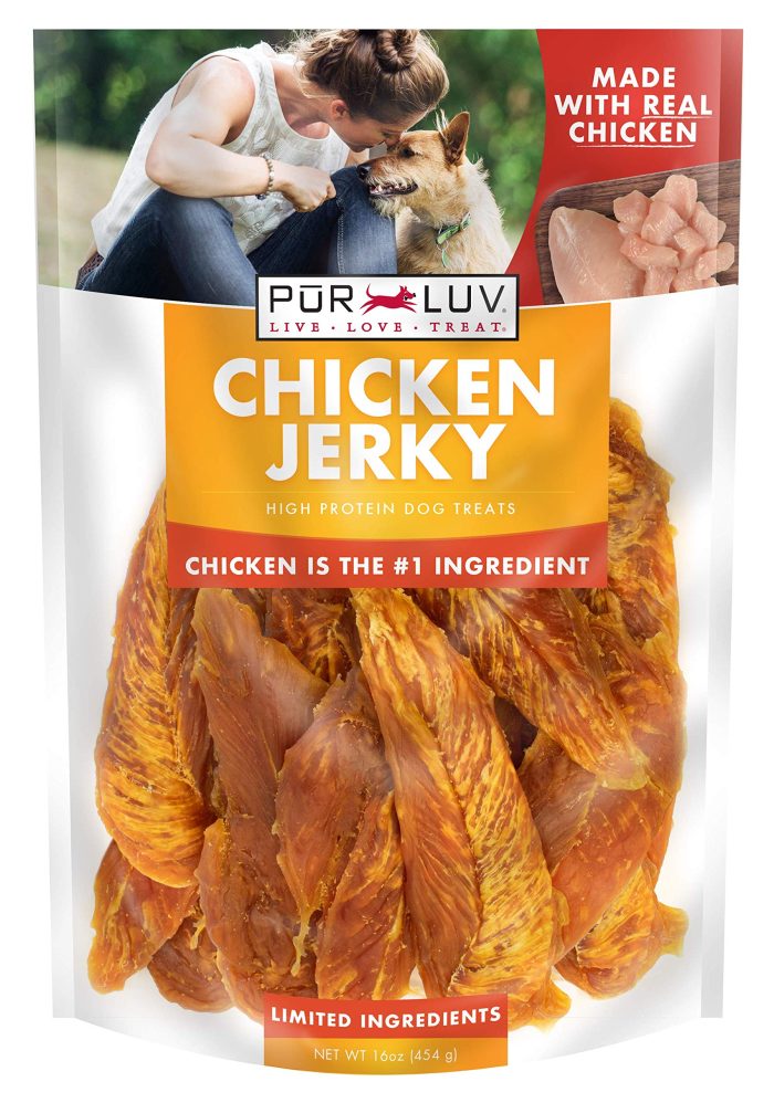 Pur Luv Chicken Jerky Dog Treats, Made with 100% Real Chicken Breast, 16 Ounces, Healthy, Easily Digestible, Long-Lasting, High Protein, Satisfies Dog's Urge to Chew - Image 1