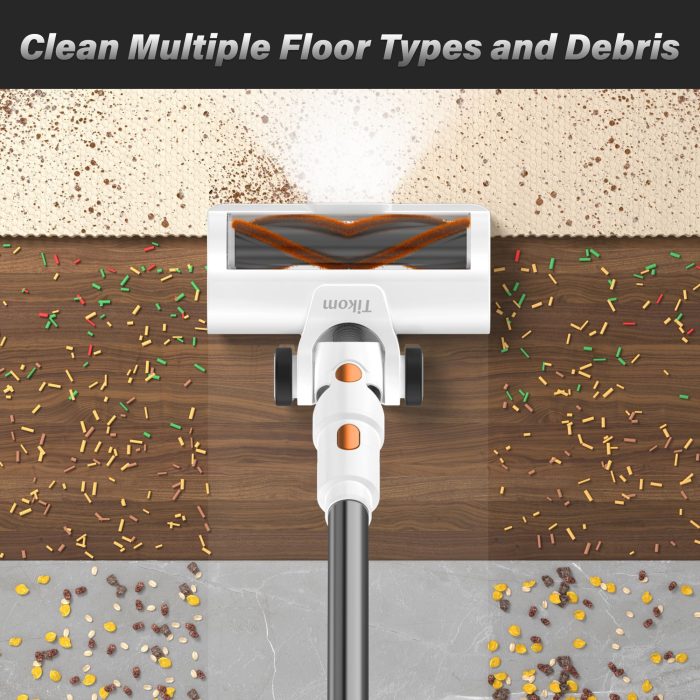 Tikom V500 Cordless Vacuum Cleaner for Home, 40000Pa/450W Stick Vacuum with LED Touch Screen, Charging Wall Dock, Anti-Tangle, Lightweight Handheld Vacuum for Pet Hair, Hard Floor, Carpet - Image 3