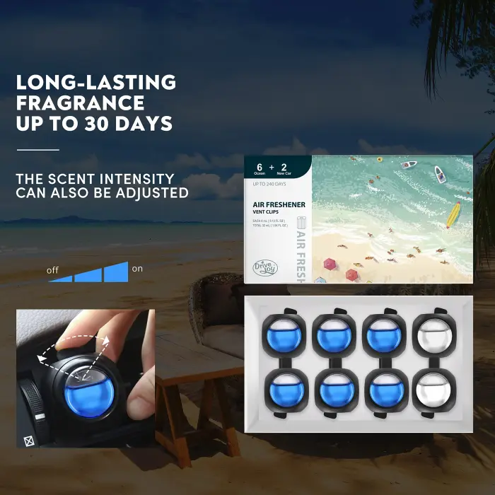 DRIVEJOY Car Air Freshener Vent Clips, 8 PK, 6 Ocean, 2 New Car Scent, Long Lasting Air Fresheners for Men & Women, Up to 240 Days, Odor Eliminator - Image 4