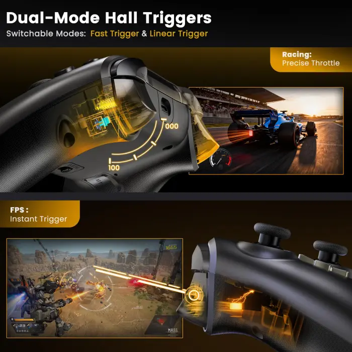 GAMSINGY Wireless PC Controller and Charging Dock - Hall Effect Joystick and Trigger, 2.4G & Wired 1000Hz Polling Rate, 2 Macro Buttons, 1000mAh Battery, LED - for Windows PC/Switch 1/2/iOS/Android - Image 6