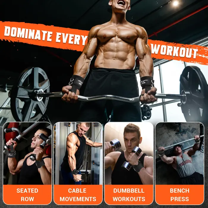 Weight Lifting Straps with D Rings, 2 In 1 Heavy Duty Gym Wrist Straps for Men, 8mm Neoprene Padded Non-Slip Lifting Wrist Straps for Weightlifting, Deadlifting, Cable Machine Workouts & Pull-Ups - Image 2