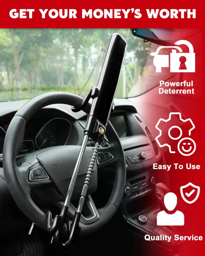 Tevlaphee Steering Wheel Lock Anti-Theft Car Device Heavy Duty Security Car Lock Antitheft Locking Devices Great Deterrent Adjustable Car Wheel Lock Anti Theft for Vehicle Truck with 3 Keys(Black) - Image 3