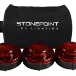 StonePoint LED Lighting Emergency LED Road Flare Kit Set of 3 LED Bright Roadside Beacons with Magnetic Base Flashing or Steady Red Lights Includes Storage Bag