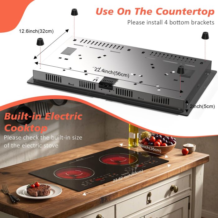 Karienvir 2 Burner Electric Cooktop 110v, 2000W Electric Stove Top Countertop & Built-in, Plug-in Electrics Cooktop 24 Inch, 8 Power Levels & 8 Functions, Touch Control, Safety Lock, Timer, Karienvir - Image 2