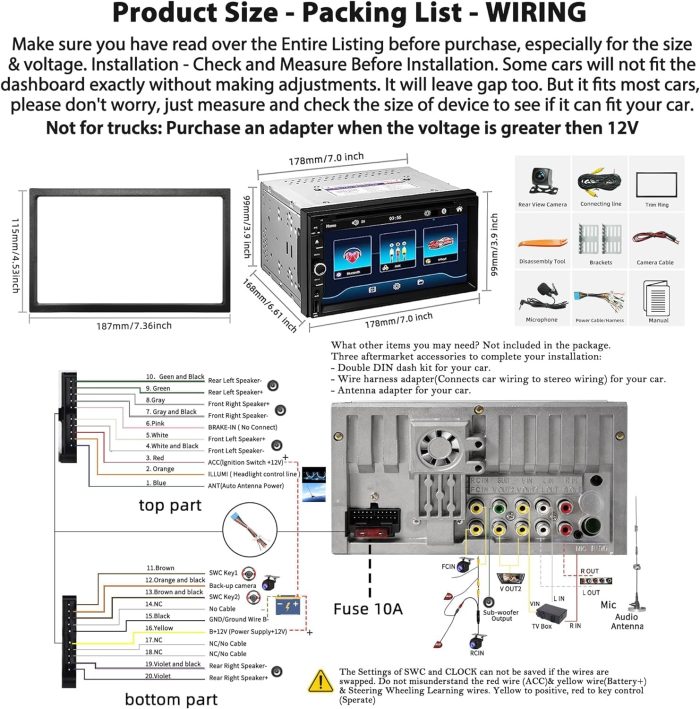 Double Din car Stereo with CD/DVD Player- CarPlay & Android Auto, Car Audio with Bluetooth, 7 Inch HD Touchscreen, Rear Camera, USB/TF/AUX, Subwoofer, AM/FM Radio Receiver - Image 2