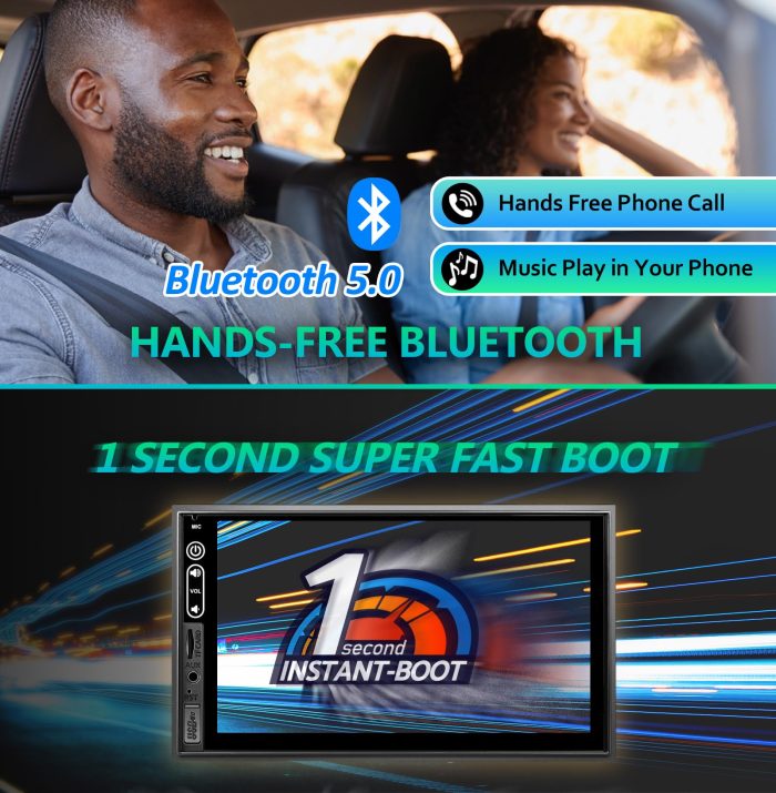 Double Din Car Stereo Compatible with Wireless Apple Carplay, Android Auto - 7" Touch Screen Car Audio Receiver with Bluetooth, AUX, FM Car Radio - Image 4