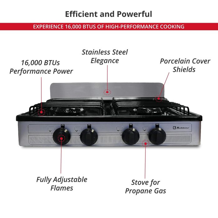 Koblenz PSK-400S 4 Portable Porcelain Cover and Four 16,000 BTU Burners, Stainless Steel Stove for Propane Gas, Silver - Image 5