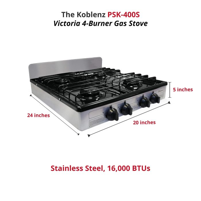 Koblenz PSK-400S 4 Portable Porcelain Cover and Four 16,000 BTU Burners, Stainless Steel Stove for Propane Gas, Silver - Image 6