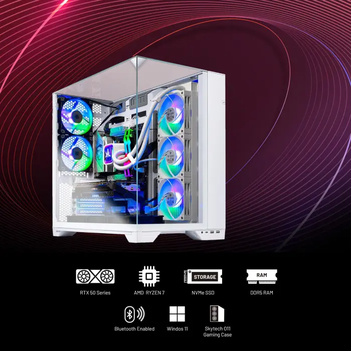 Skytech Gaming O11 Vision Gaming PC, AMD Ryzen 7 9800X3D 4.7GHz, NVIDIA RTX 5090 32GB, X870 Board, 2TB Gen4 NVMe SSD, 32GB DDR5 RAM 6000, 1000W Gold ATX 3 PSU, 360 ARGB AIO, Wi-Fi, Win 11, Desktop - Image 2