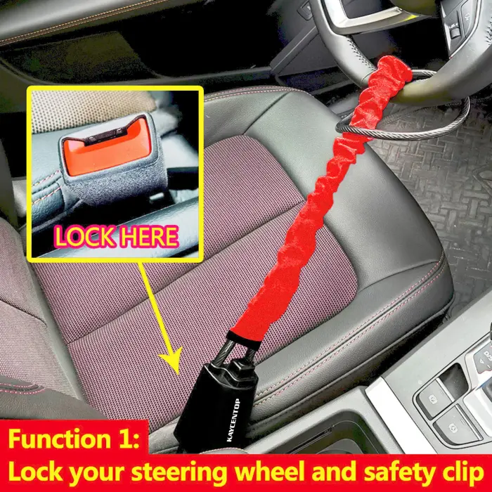 KAYCENTOP Car Steering Wheel Lock, Seat Belt Lock, Anti-Theft Device, Max 17 Inch Length, Small and Light-Weight, Multi-Functional, Fit Most Vehicle, SUV, Golf Cart Security (Red) - Image 8