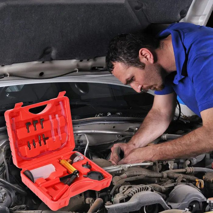 Yonligonju Brake Bleeder Kit with Hand Vacuum Pump with Gauge Adapters Automotive Brake Fluid Bleeding Set for Bike Car Truck (red) - Image 4