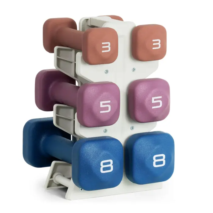 Tone Fitness 32 LB Neoprene Dumbbell Set with Storage Rack – Non-Slip, Anti-Roll Hand Weights for Home Gym Workouts - Mixed Colors | Orange, Purple and Blue. - Image 1