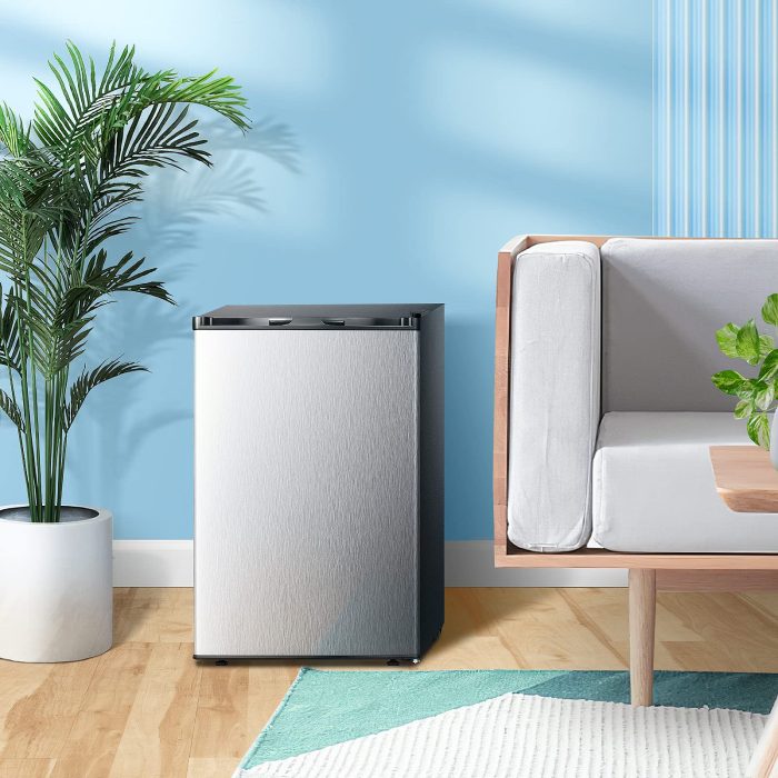 Kismile Small Freezer Upright, 3.0 Cu.ft Mini Freezer with Adjustable Thermostat, Removable Shelves, Reversible Single Door, Stand Up Freezer for Bedroom/Home/Dorms/Apartment (Stainless Steel) - Image 2