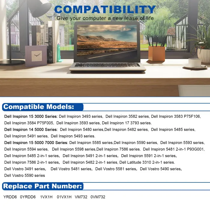 YRDD6 Battery for Dell Inspiron 5591 7586 5491 5481 5482 5485 3310 2-in-1 15 3582 3583 3593 3584 5590 5593 5594 5585 5598 14 3493 5493 5480 3793 Vostro 3491 5481 5581 5490 5590 0YRDD6 01VX1H 0VM732 - Image 4