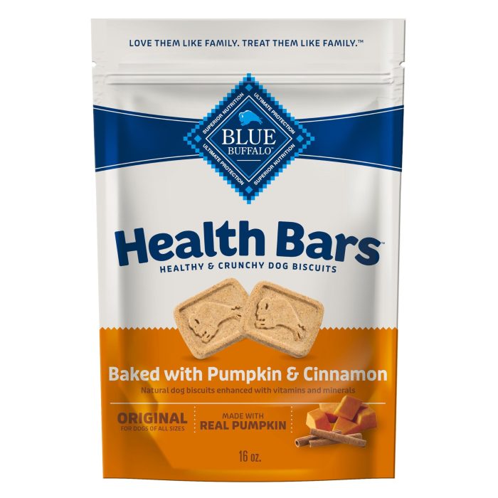 81L-QpiX5RL Blue Buffalo Health Bars Crunchy Dog Biscuits, Oven-Baked with Natural Ingredients, Pumpkin & Cinnamon, 16-oz Bag - Image 1