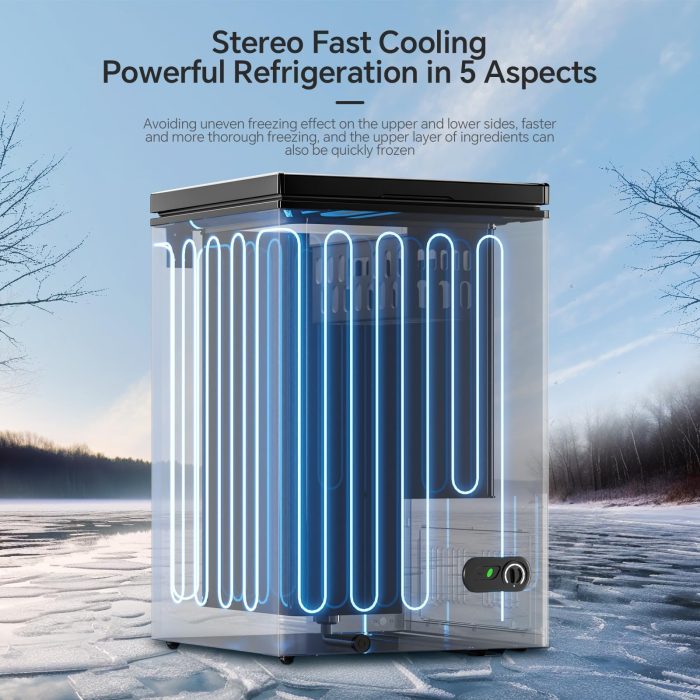 Kismile 3.5 Cubic Feet Chest Freezer with 2 Removable Baskets Free Standing Top Open Door Compact Deep Freezer with Adjustable Temperature for Home/Kitchen/Office/Bar (3.5 Cubic Feet, Black) - Image 7