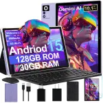 2025 Android 15 Tablet with Keyboard | Gemini AI, 30GB+128GB Octa-Core Electronics Tablets w/ 10 Inch IPS HD Display, 8000mAh, 5G WiFi, 1TB Expand, Mouse+Case, BT 5.0, Widevine L1, Metal Body -Purple