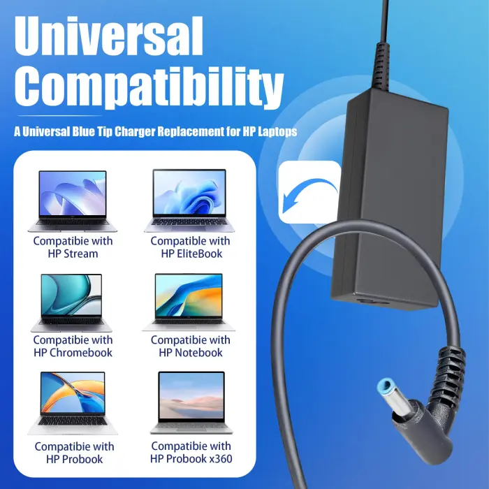 LVJIAYNIUBI 65W 45W 4.5x3.0 mm Smart Blue Tip AC Laptop Charger Replacement for HP Pavilion x360 13 14 15 17, Envy x360 13 15, Chromebook Probook Elitebook Zbook Stream Series Computer Power Adapter - Image 3