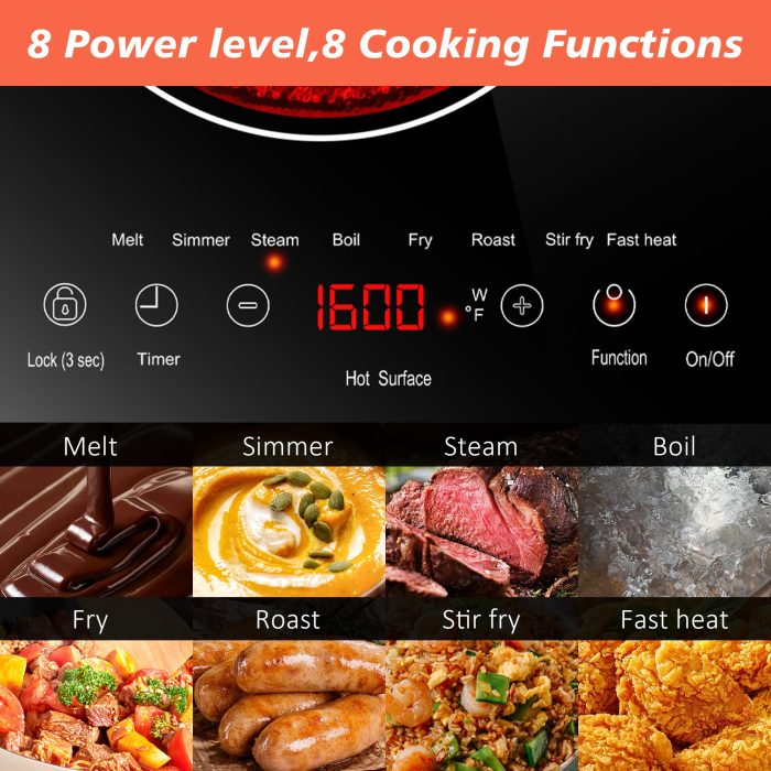 Karienvir 2 Burner Electric Cooktop 110v, 2000W Electric Stove Top Countertop & Built-in, Plug-in Electrics Cooktop 24 Inch, 8 Power Levels & 8 Functions, Touch Control, Safety Lock, Timer, Karienvir - Image 3