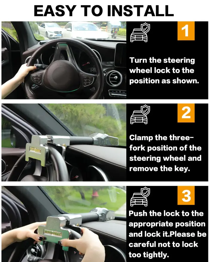 Tevlaphee Steering Wheel Lock with Alarm,Heavy Duty Anti-Theft Car Device Car Lock Car Theft Prevention Universal Fit for Vehicle Truck Van SUV Car Security with 2 Keys - Image 4